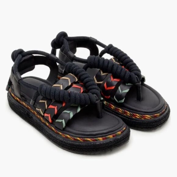 FARM RIO | Black Rope Strappy Flatform Sandals Made in Brazil Women’s Size US 8 - Picture 1 of 13